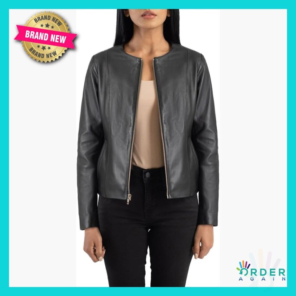 Lambskin Leather Jacket Collarless Biker Style Slim Fit Fall Winter